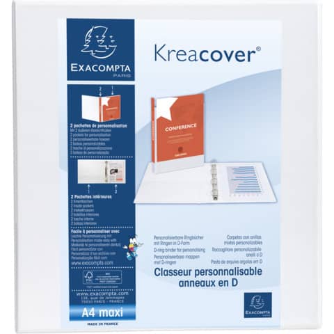 Raccoglitore personalizzabile Exacompta A4 maxi Kreacover® bianco 4 anelli a D 60 mm - 51945E